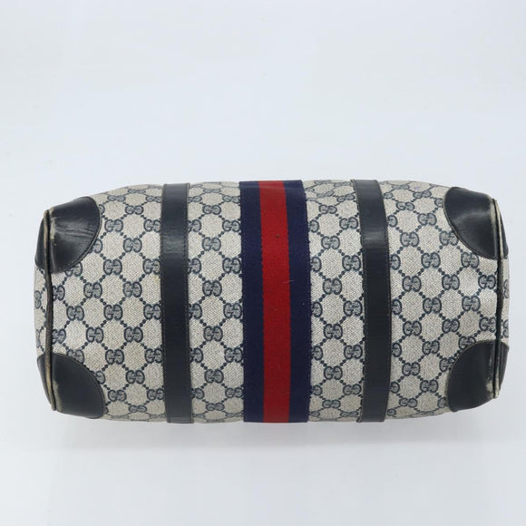 GUCCI GG Supreme Sherry Line Boston Bag PVC Navy Gold Auth LNZ318