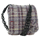 CHANEL Chain Camelia Shoulder Bag Tweed Purple Silver CC Auth LNZ320SAv-1