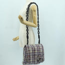 CHANEL Chain Camelia Shoulder Bag Tweed Purple Silver CC Auth LNZ320SAv-27