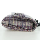 CHANEL Chain Camelia Shoulder Bag Tweed Purple Silver CC Auth LNZ320SAv-4
