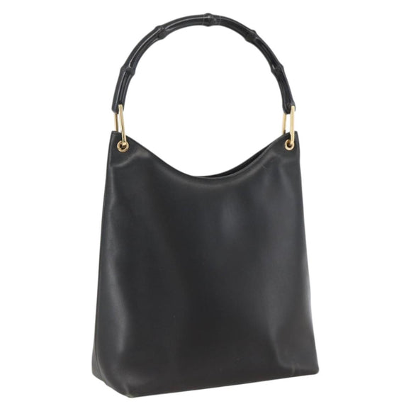 GUCCI Bamboo Shoulder Bag Leather Black Gold 001 3006 Auth LNZ326