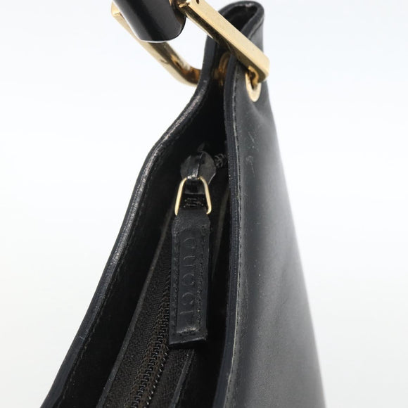 GUCCI Bamboo Shoulder Bag Leather Black Gold 001 3006 Auth LNZ326