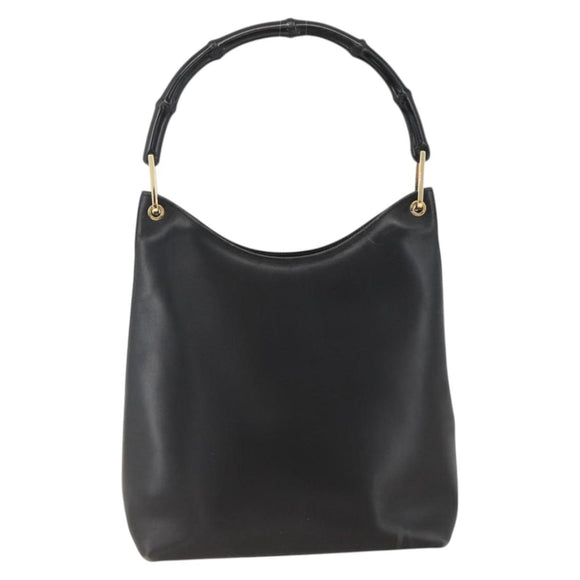 GUCCI Bamboo Shoulder Bag Leather Black Gold 001 3006 Auth LNZ326