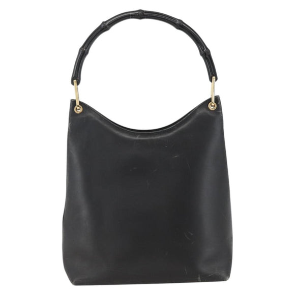 GUCCI Bamboo Shoulder Bag Leather Black Gold 001 3006 Auth LNZ326