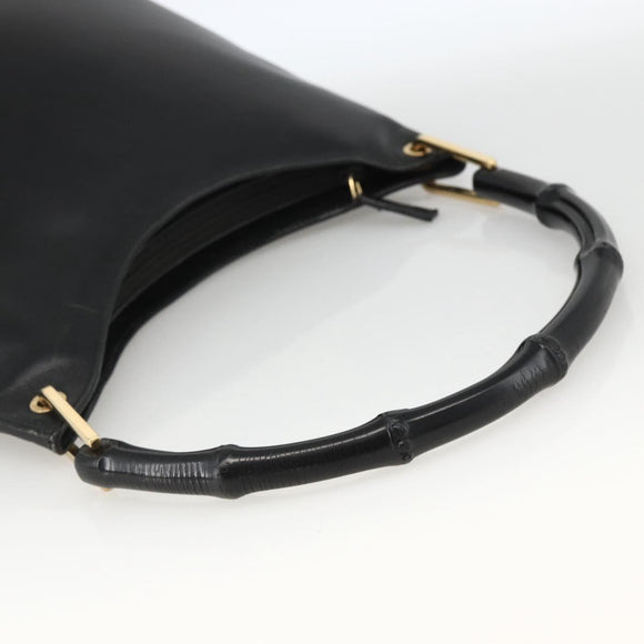 GUCCI Bamboo Shoulder Bag Leather Black Gold 001 3006 Auth LNZ326