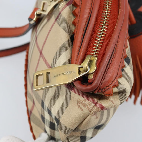 BURBERRY Nova Check Shoulder Bag PVC Beige Gold Auth LNZ329A