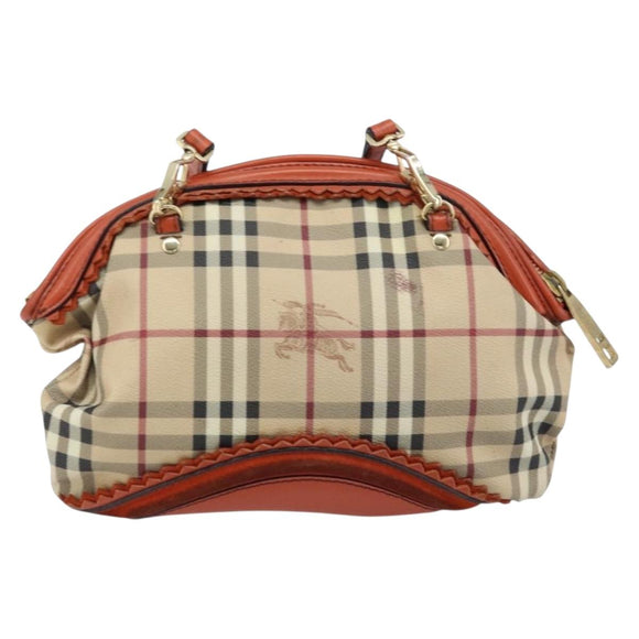 BURBERRY Nova Check Shoulder Bag PVC Beige Gold Auth LNZ329A