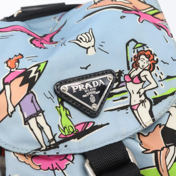 PRADA Backpack Nylon Light Blue Silver Auth LNZ330