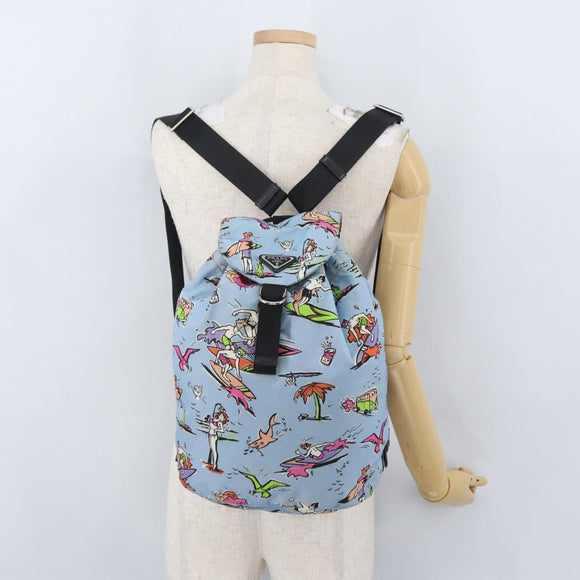 PRADA Backpack Nylon Light Blue Silver Auth LNZ330