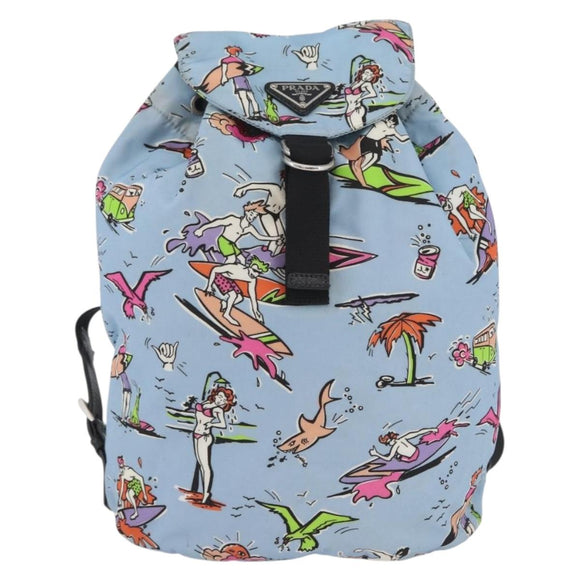 PRADA Backpack Nylon Light Blue Silver Auth LNZ330