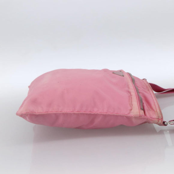 PRADA Shoulder Bag Nylon Leather Pink Silver Auth LNZ333