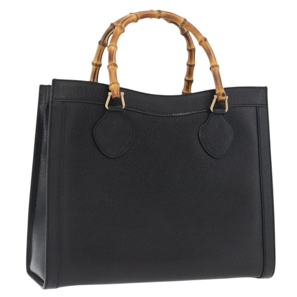 GUCCI Bamboo Tote Bag Leather Black Gold 002 0260 Auth LNZ335