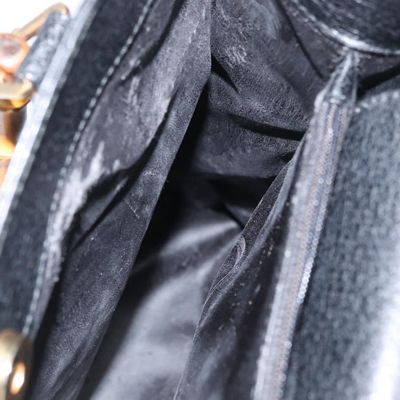 GUCCI Bamboo Tote Bag Leather Black Gold 002 0260 Auth LNZ335
