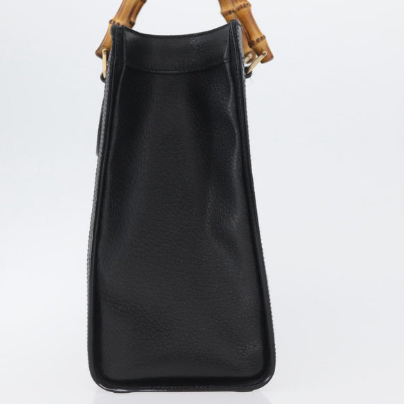 GUCCI Bamboo Tote Bag Leather Black Gold 002 0260 Auth LNZ335