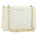 CHANEL Matelasse Chain Shoulder Bag Lamb Skin White Gold CC Auth LNZ336A-1