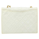 CHANEL Matelasse Chain Shoulder Bag Lamb Skin White Gold CC Auth LNZ336A-13