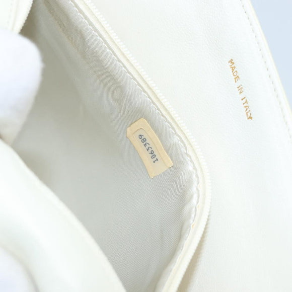 CHANEL Matelasse Chain Shoulder Bag Lamb Skin White Gold CC Auth LNZ336A