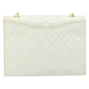 CHANEL Matelasse Chain Shoulder Bag Lamb Skin White Gold CC Auth LNZ336A-2