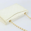 CHANEL Matelasse Chain Shoulder Bag Lamb Skin White Gold CC Auth LNZ336A-6