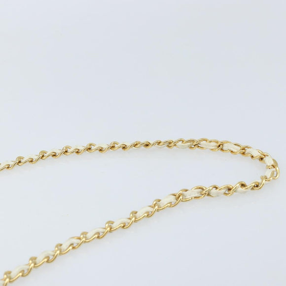 CHANEL Matelasse Chain Shoulder Bag Lamb Skin White Gold CC Auth LNZ336A