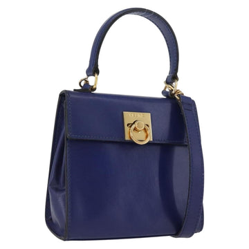 CELINE Hand Bag Leather 2way Blue Gold Auth LNZ339V