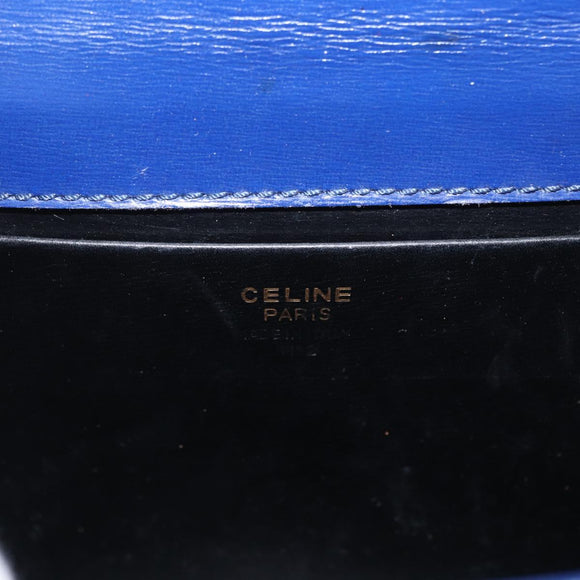 CELINE Hand Bag Leather 2way Blue Gold Auth LNZ339V
