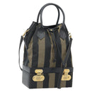 FENDI Pecan Canvas Hand Bag PVC 2way Black Brown Auth LNZ340-1