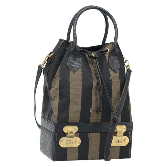 FENDI Pecan Canvas Hand Bag PVC 2way Black Brown Auth LNZ340