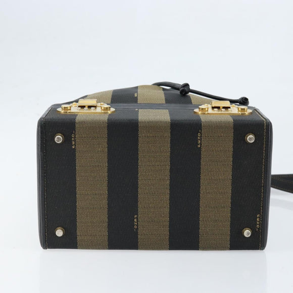 FENDI Pecan Canvas Hand Bag PVC 2way Black Brown Auth LNZ340