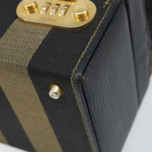 FENDI Pecan Canvas Hand Bag PVC 2way Black Brown Auth LNZ340