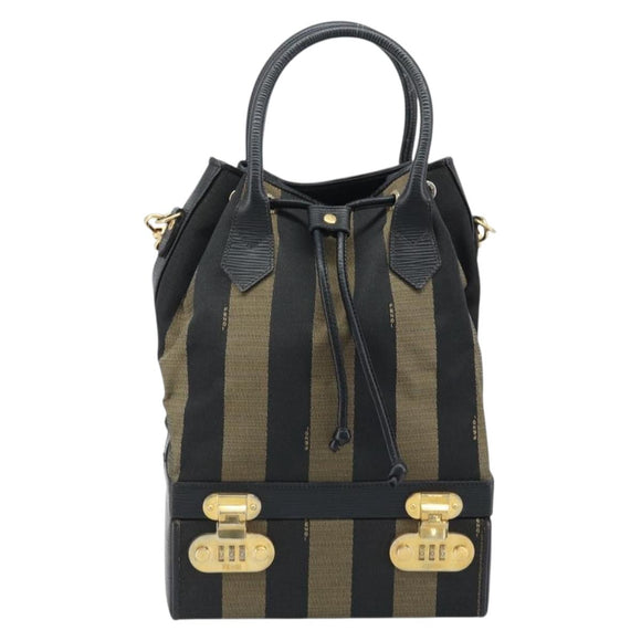FENDI Pecan Canvas Hand Bag PVC 2way Black Brown Auth LNZ340