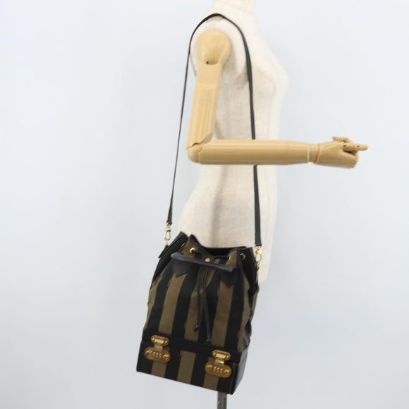 FENDI Pecan Canvas Hand Bag PVC 2way Black Brown Auth LNZ340