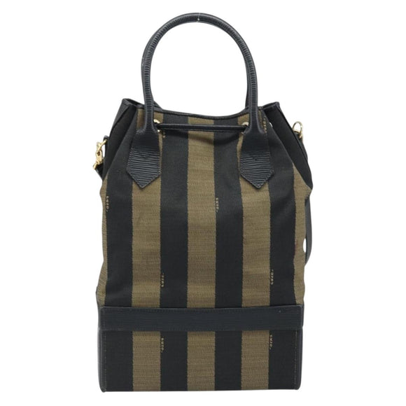 FENDI Pecan Canvas Hand Bag PVC 2way Black Brown Auth LNZ340