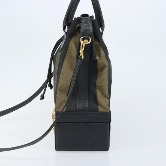 FENDI Pecan Canvas Hand Bag PVC 2way Black Brown Auth LNZ340