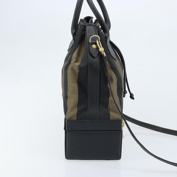FENDI Pecan Canvas Hand Bag PVC 2way Black Brown Auth LNZ340