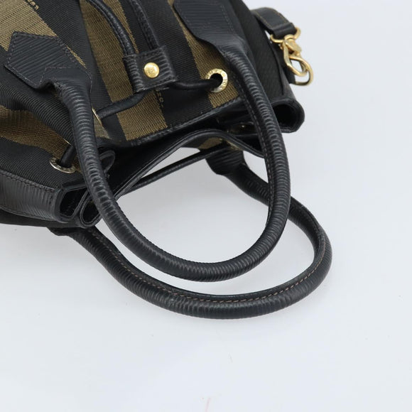 FENDI Pecan Canvas Hand Bag PVC 2way Black Brown Auth LNZ340