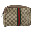 GUCCI GG Supreme Web Sherry Line Clutch Bag PVC Beige Gold 89 01 012 Auth LNZ341-1