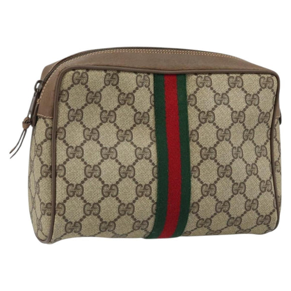 GUCCI GG Supreme Web Sherry Line Clutch Bag PVC Beige Gold 89 01 012 Auth LNZ341
