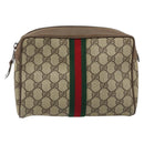 GUCCI GG Supreme Web Sherry Line Clutch Bag PVC Beige Gold 89 01 012 Auth LNZ341-13
