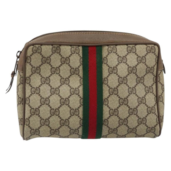 GUCCI GG Supreme Web Sherry Line Clutch Bag PVC Beige Gold 89 01 012 Auth LNZ341