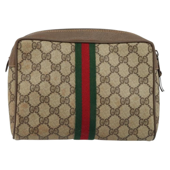 GUCCI GG Supreme Web Sherry Line Clutch Bag PVC Beige Gold 89 01 012 Auth LNZ341
