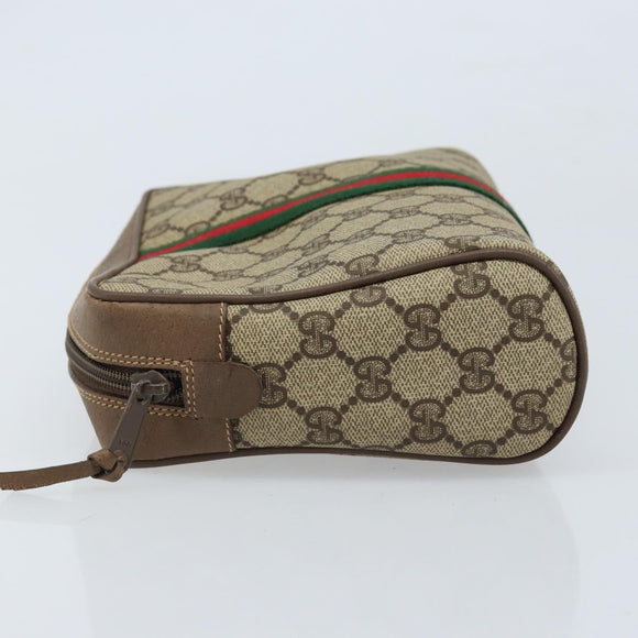 GUCCI GG Supreme Web Sherry Line Clutch Bag PVC Beige Gold 89 01 012 Auth LNZ341
