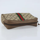 GUCCI GG Supreme Web Sherry Line Clutch Bag PVC Beige Gold 89 01 012 Auth LNZ341-5