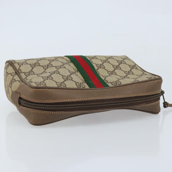 GUCCI GG Supreme Web Sherry Line Clutch Bag PVC Beige Gold 89 01 012 Auth LNZ341