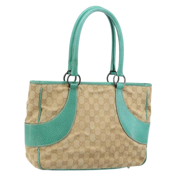 GUCCI GG Canvas Hand Bag Beige Silver 113011 Auth LNZ350