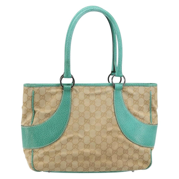 GUCCI GG Canvas Hand Bag Beige Silver 113011 Auth LNZ350