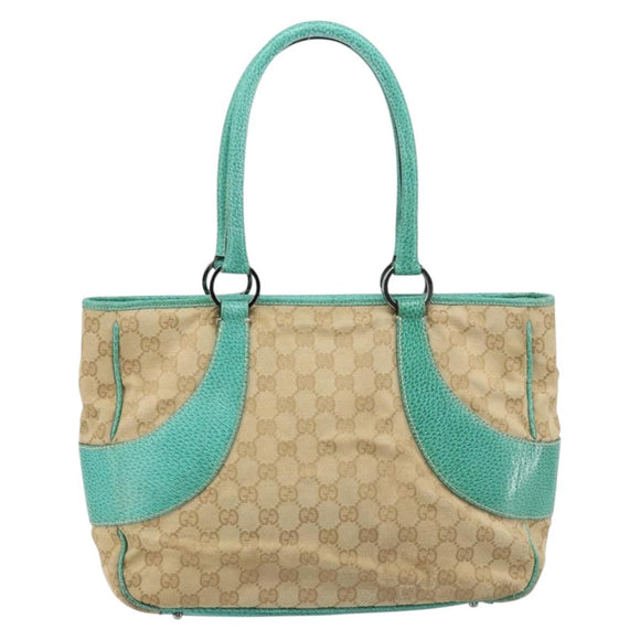 GUCCI GG Canvas Hand Bag Beige Silver 113011 Auth LNZ350