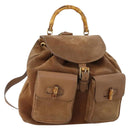 GUCCI Bamboo Backpack Suede Brown Gold 003 2058 0016 Auth LNZ352-1
