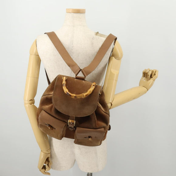 GUCCI Bamboo Backpack Suede Brown Gold 003 2058 0016 Auth LNZ352
