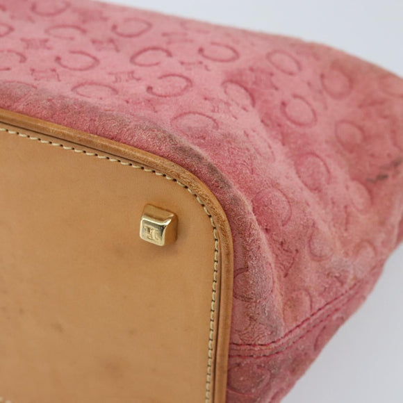 CELINE C Macadam Canvas Schultertasche Wildleder Rosa Gold Auth LNZ353